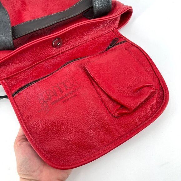 Village Tannery Lipstick Red Leather Double‎ Handle Shoulder Bag with Belt - Picture 7 of 9